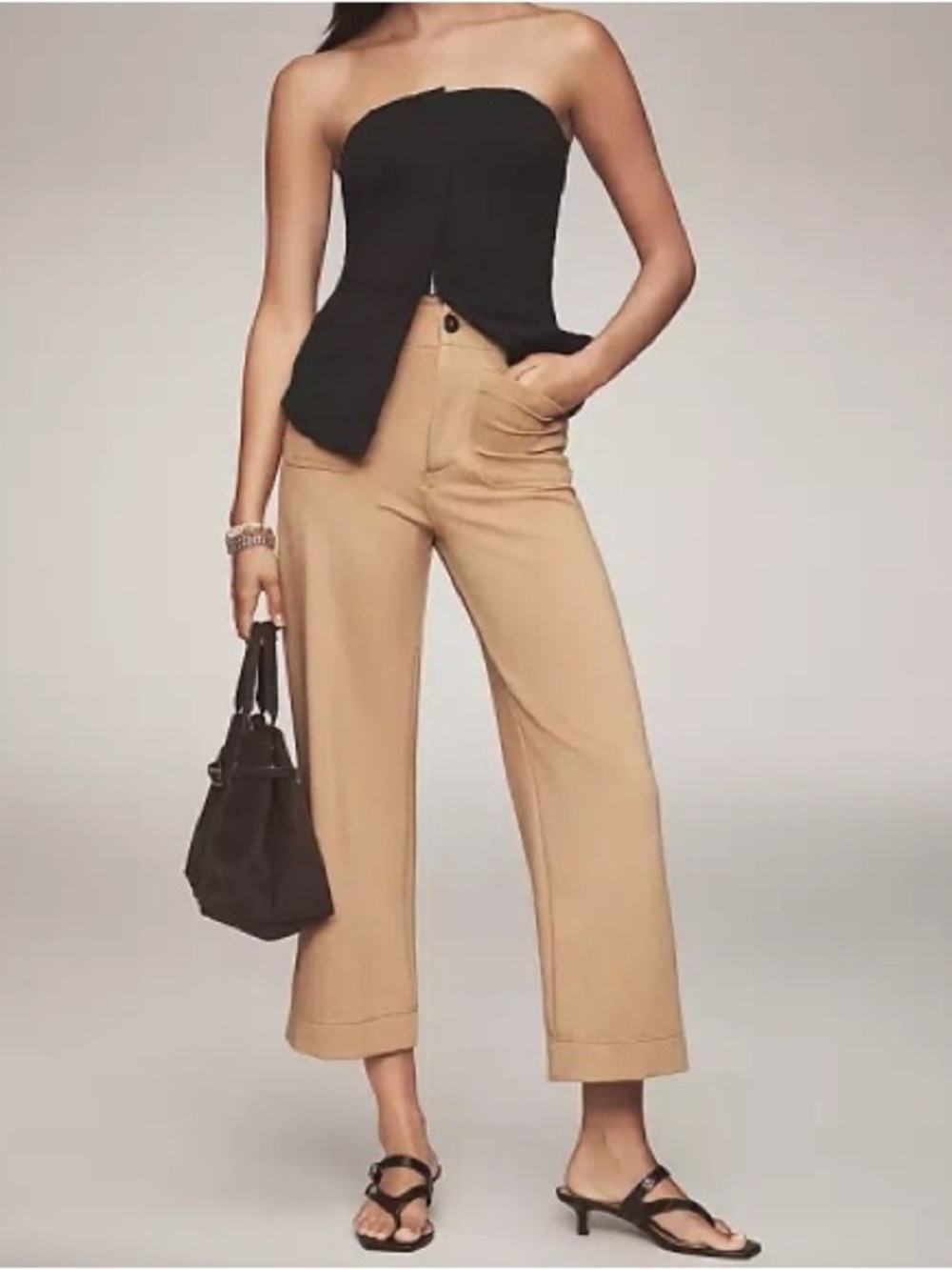 Anthropologie Maeve The Colette Knit Crop Wide-Leg Pants Size 28 True Camel Tan